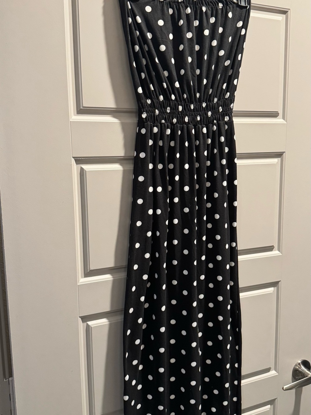 Velvet Torch Black and White Polka Dot Strapless Maxi
